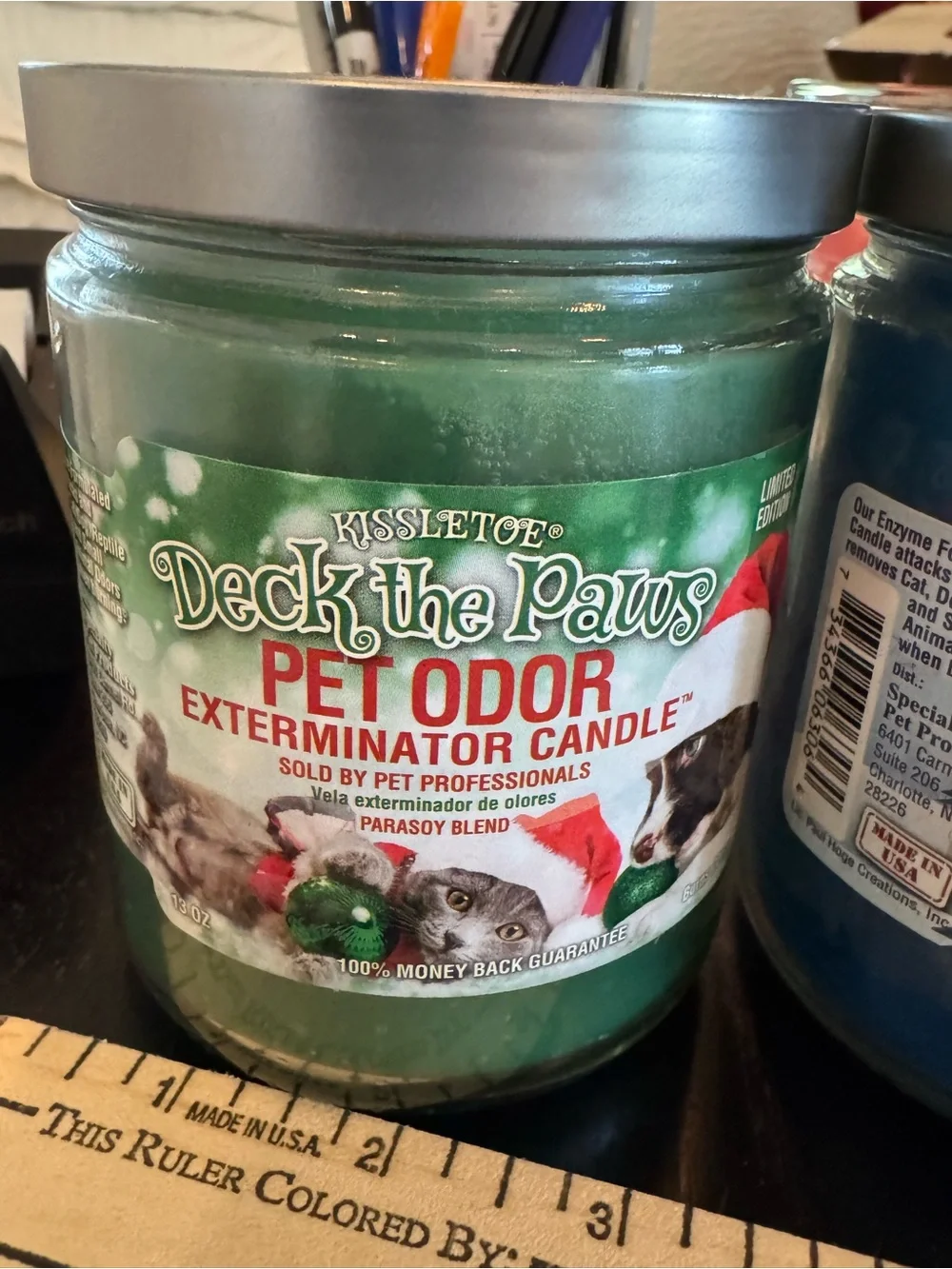 2 Pet Odor Exterminator Candle - Green and blue